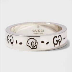 Gucci White and Black Enamel GG Skull Band Ring size 9